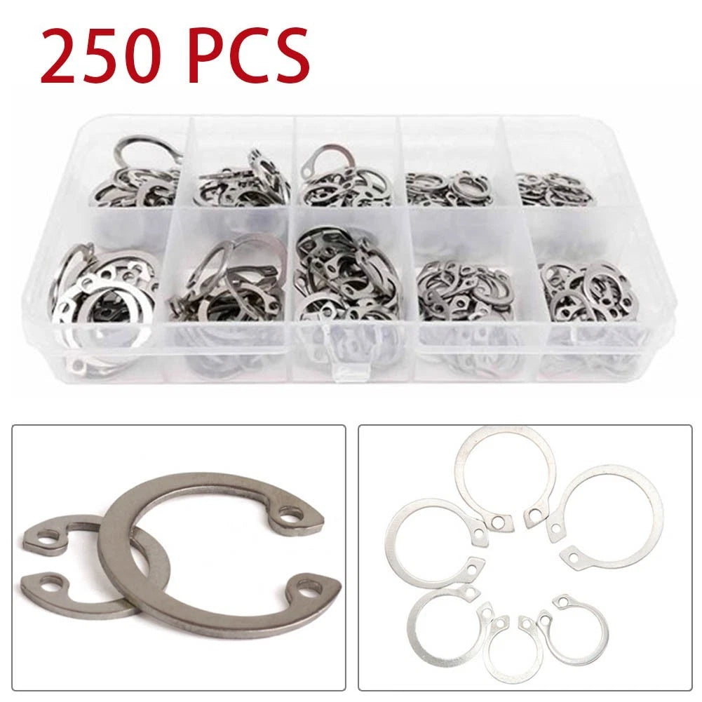 Set of 250 M6-M15 Stainless Steel C-Type External Circlips