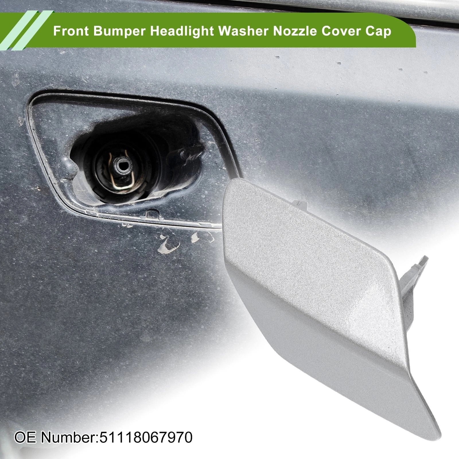 Washer Nozzle Cover Cap No.51118067970 for BMW 320i (2012–2019) Silver Tone