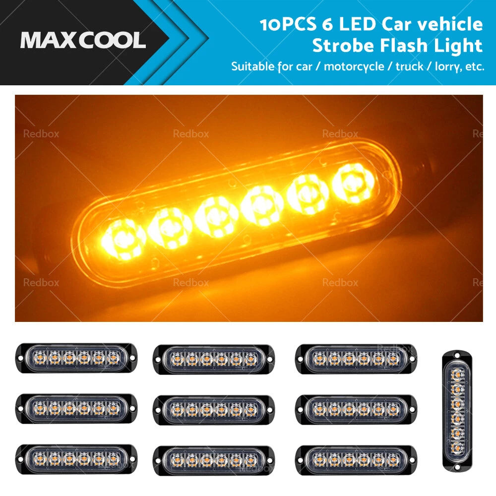 10X Yellow Amber 6 LED Emergency Beacon Strobe Light