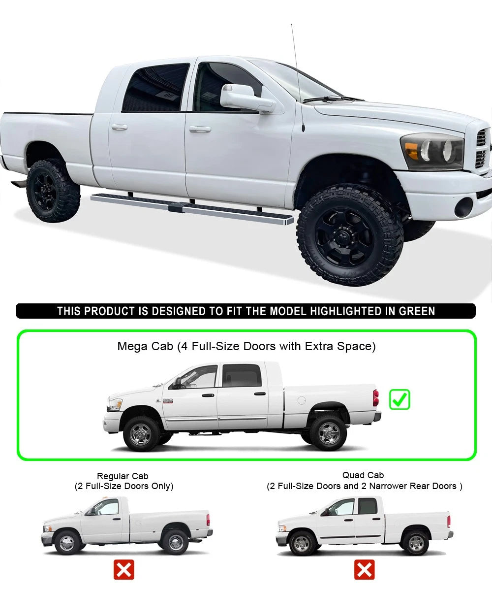 5-Inch Running Boards for Dodge Ram 1500 2500 3500 Mega Cab (2006-2008)