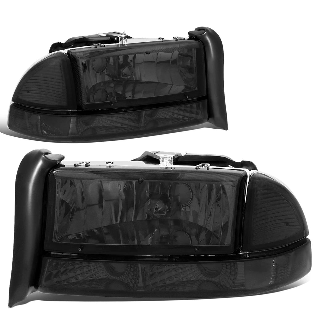 Pair of Smoked Housing Clear Corner Headlights for Dodge Durango (1997–2004)