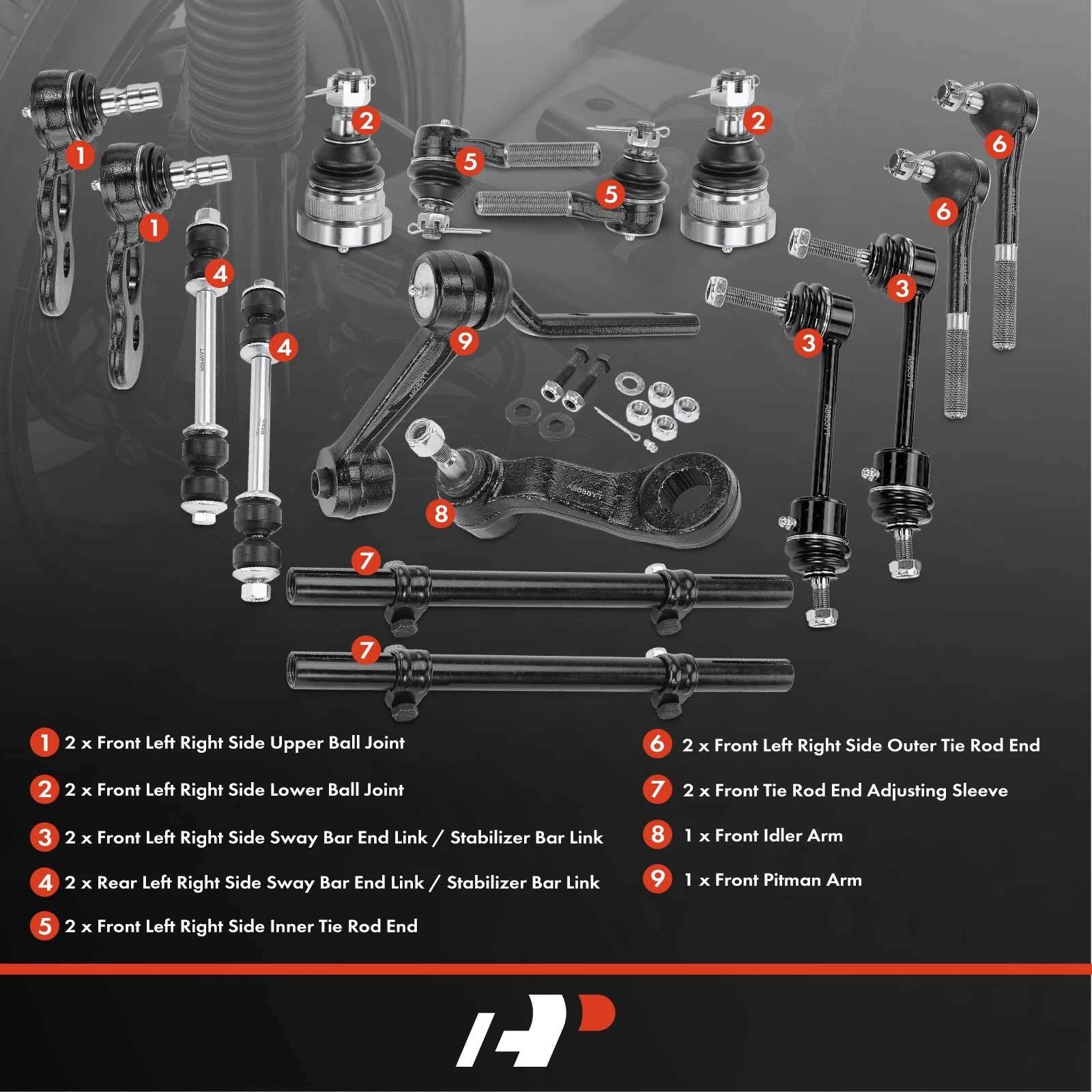 Set of 16 Front & Rear Pitman Idler Arm Sway Bar Tie Rod for Ford Lincoln