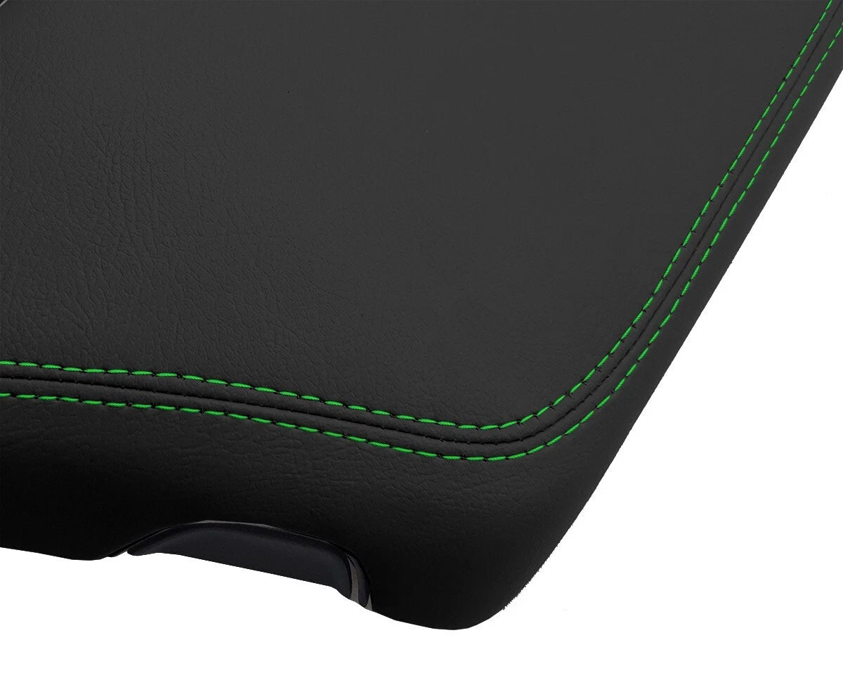 Leather Console Lid Armrest Cover for Dodge Challenger (2015–2020) Green Stitch