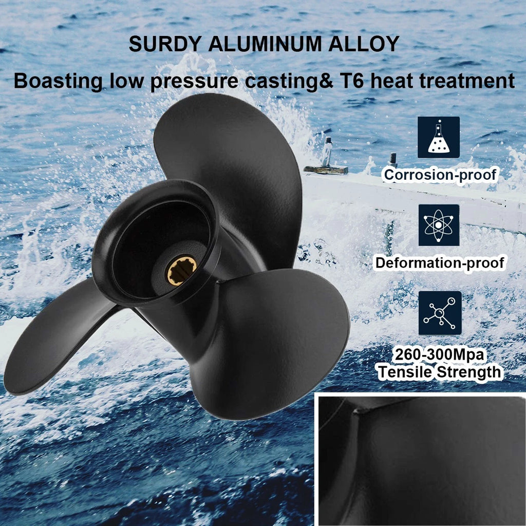 9 x 9 Aluminum Outboard Propeller for Mercury 6-15HP (8 Spline Tooth, RH)