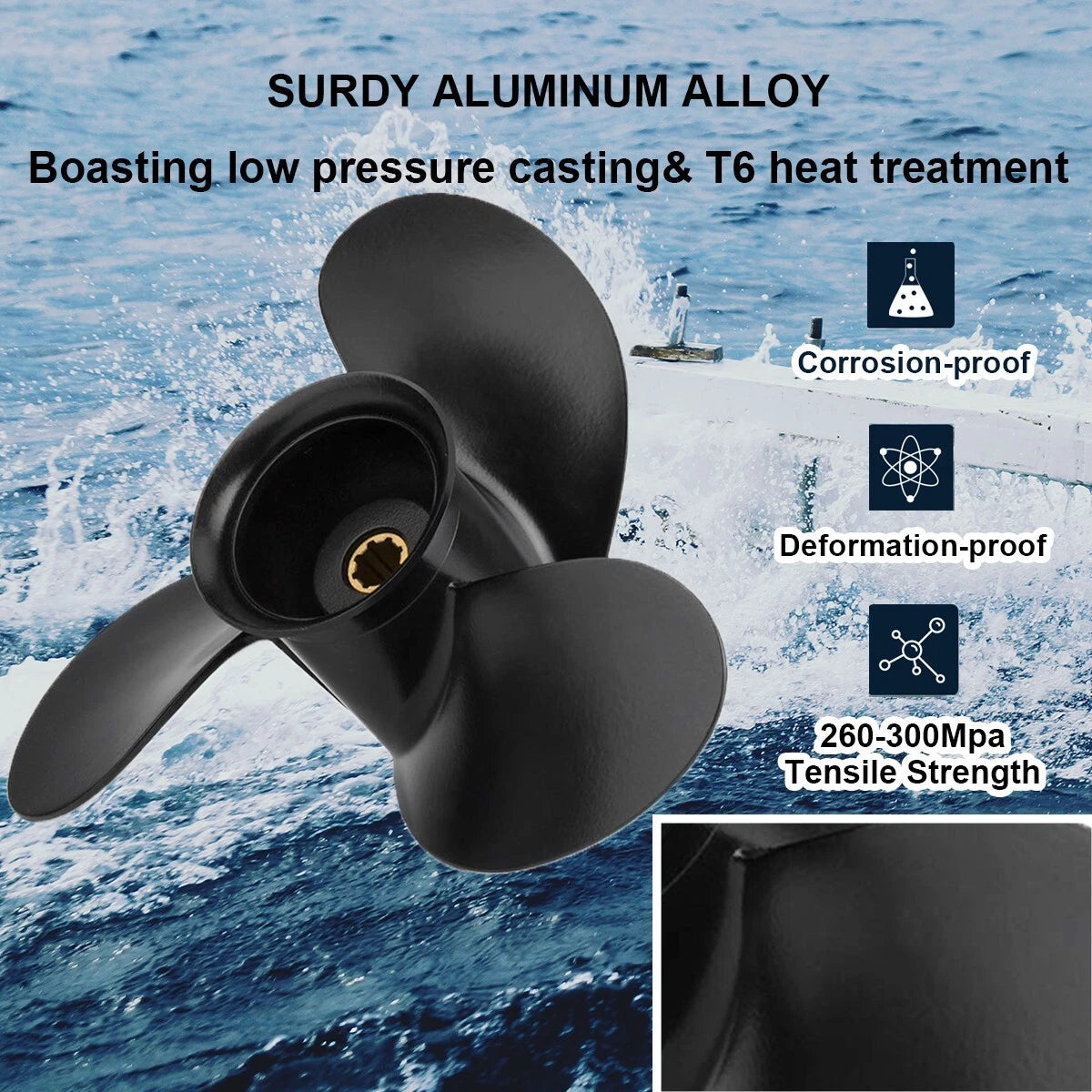 9 x 9 Aluminum Outboard Propeller for Mercury 6-15HP (8 Spline Tooth, RH)