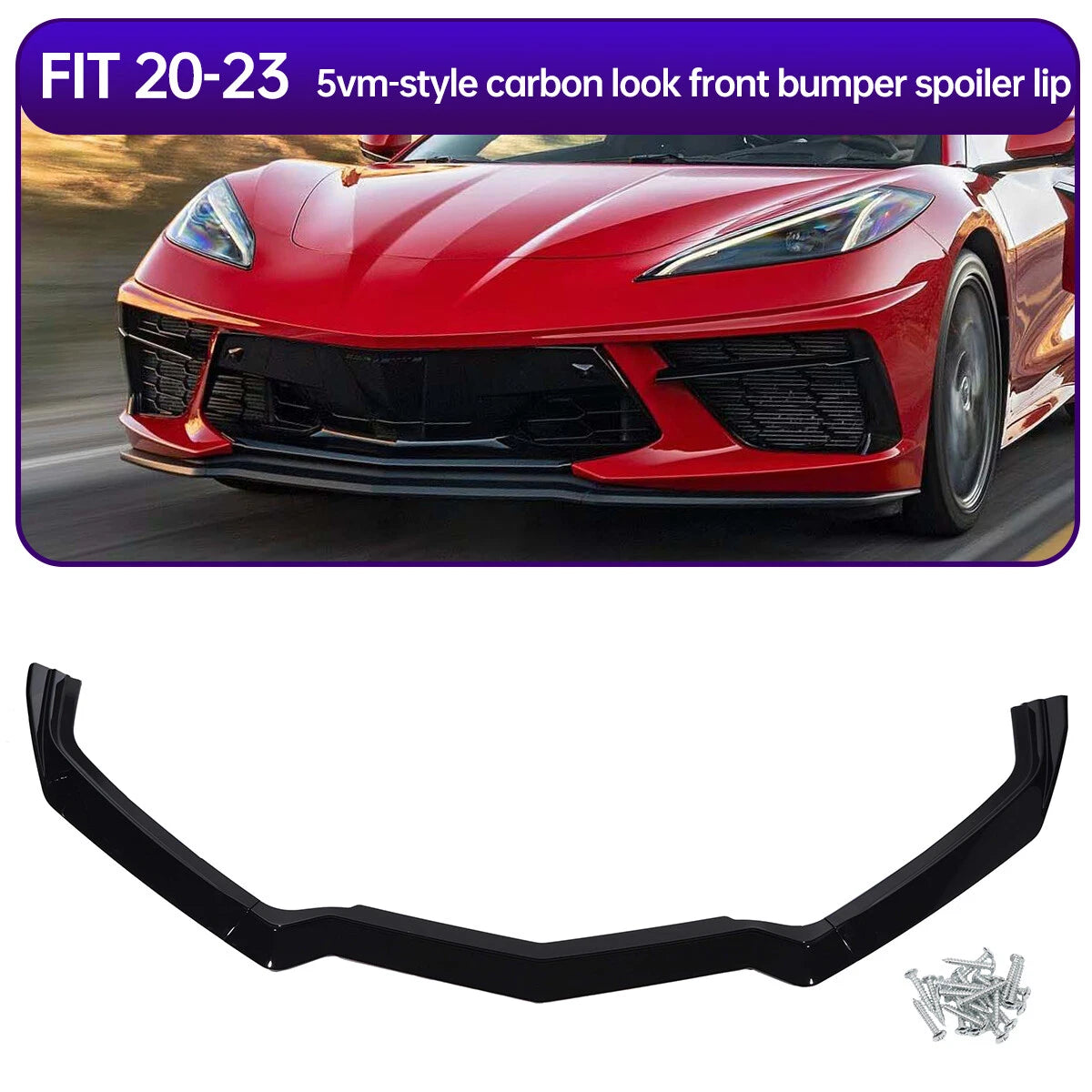 5VM Style Carbon Fiber Front Bumper Lip Splitter for Chevy Corvette C8 (2020–2023)