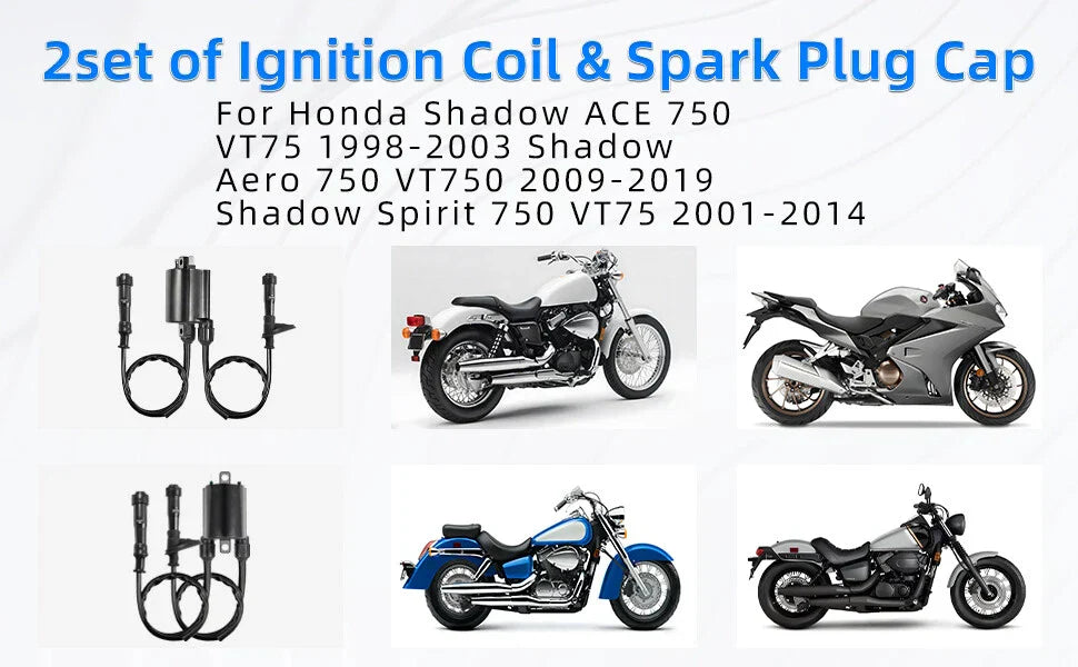 2 x Ignition Coils + Caps for Shadow Spirit 750 (2001-2009)