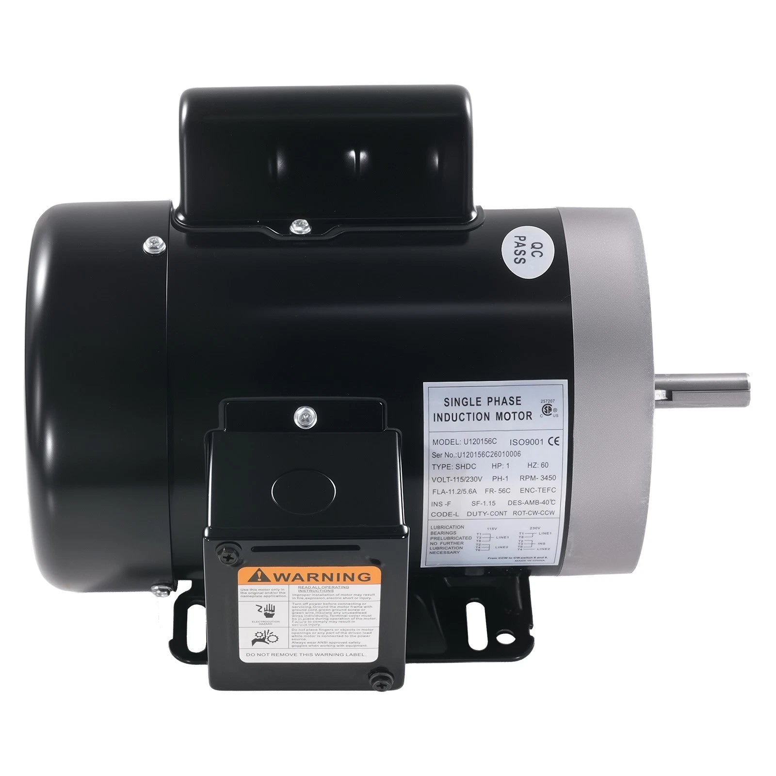 1HP Electric Motor for 56C Single Phase (115/230V)