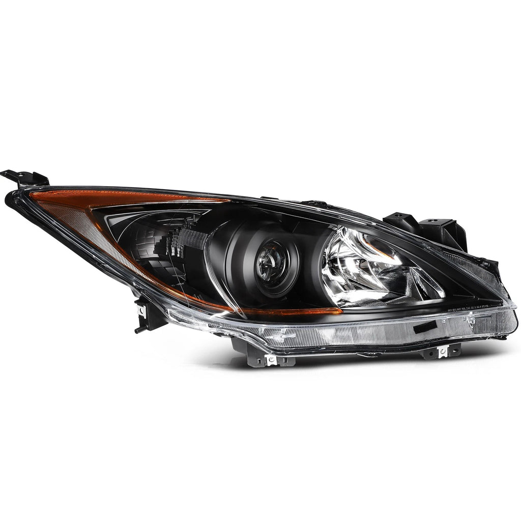 Set of 2 Black Housing Clear Lens Headlights for Mazda 3 (2010-2013)