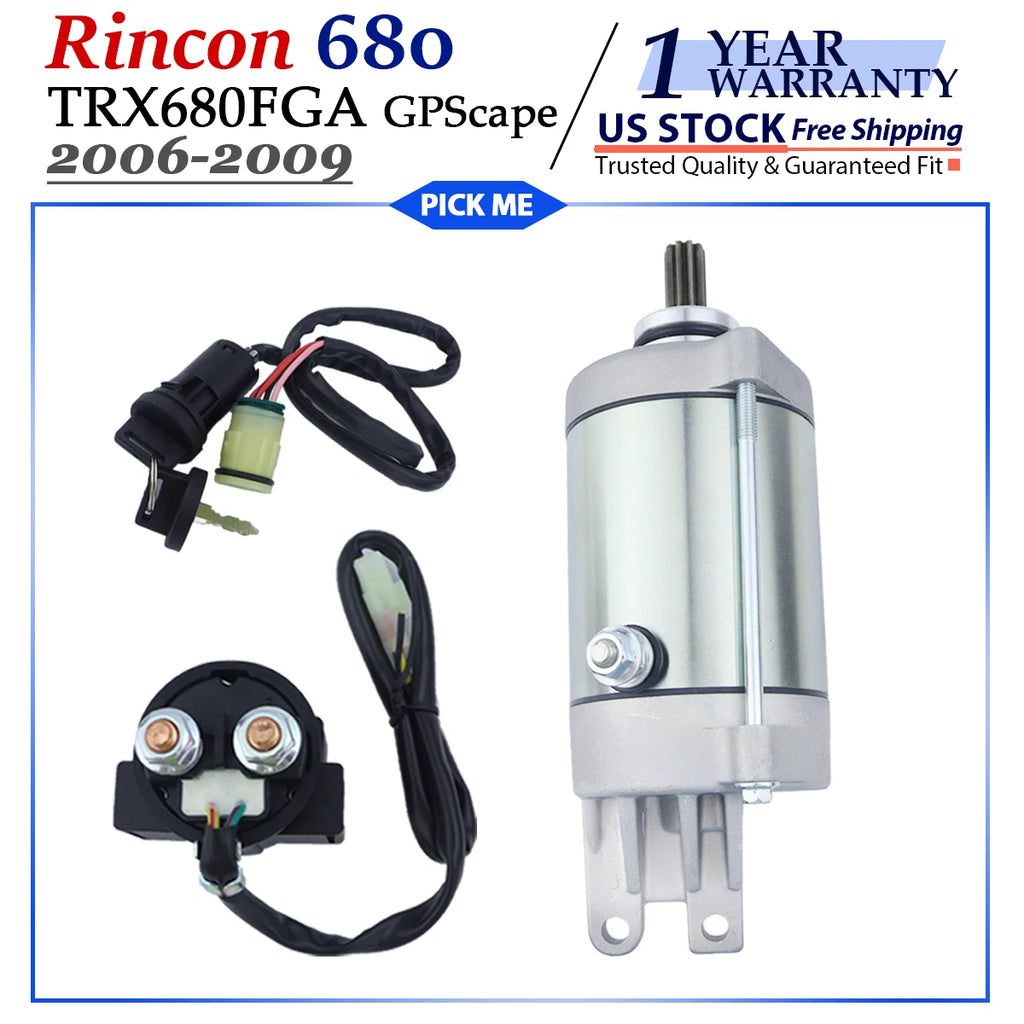 Starter for Honda TRX680FGA FourTrax Rincon 680 (2006–2009) With Relay & Key