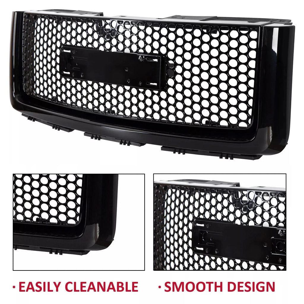 Front Upper & Lower Hood Grille for GMC Sierra 1500 (2007–2013) Gloss Black