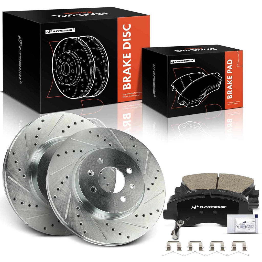 Front Drilled Brake Rotors & Ceramic Pads for Hyundai Accent Kia Rio (2006–2020)