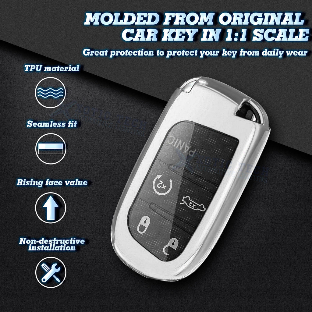 TPU Remote Key Cover for Dodge Jeep Chrysler (Glossy Silver) (2015-2025)