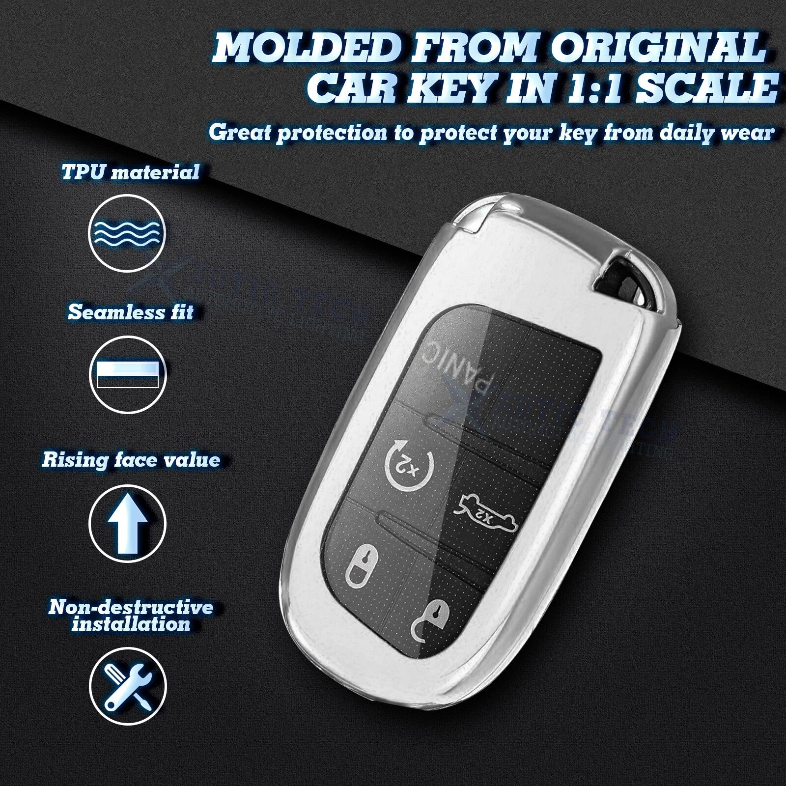 TPU Remote Key Cover for Dodge Jeep Chrysler (Glossy Silver) (2015-2025)