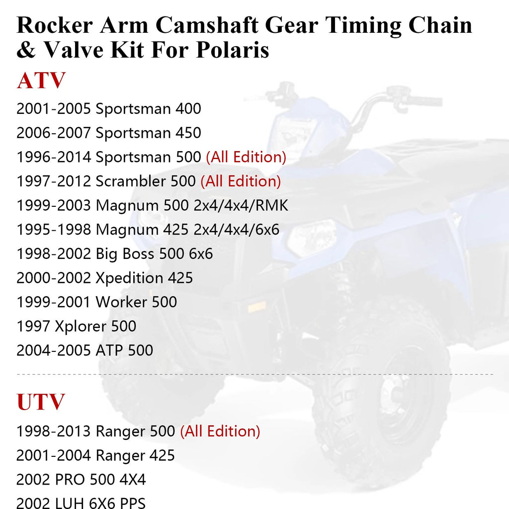 Camshaft with Rocker Arm Valve Kit for Polaris Sportsman 500 (1996–2014)