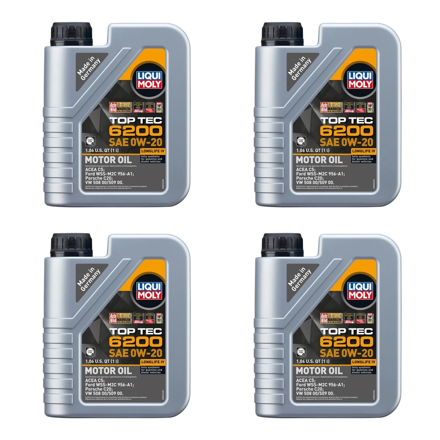 Set of 4 Liqui Moly Top Tec 6200 0W-20 Engine Motor Oil (4L)
