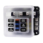 6-Way Blade Fuse Box Block Holder w/ LED Indicator for Marine Bus RVs Boats