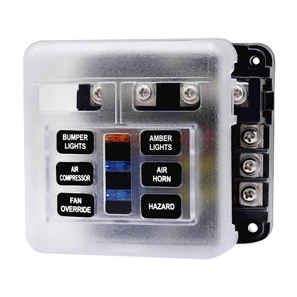 6-Way Blade Fuse Box Block Holder w/ LED Indicator for Marine Bus RVs Boats