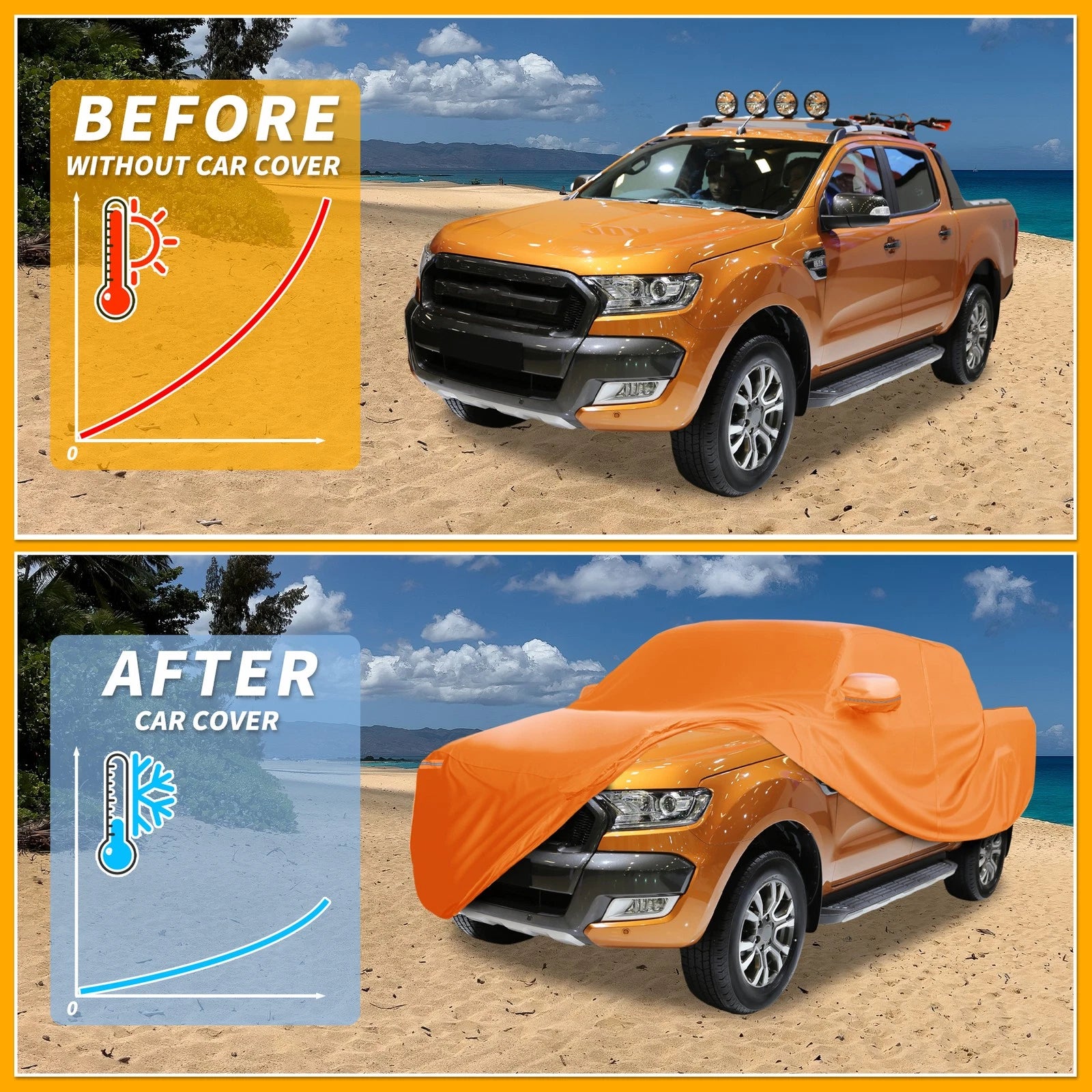 Waterproof Car Cover for Ford Ranger (210D-PU, Orange, All Weather)