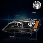 Headlight Replacement for Volkswagen Jetta MK6 (2011–2018) Black Housing Amber Corner