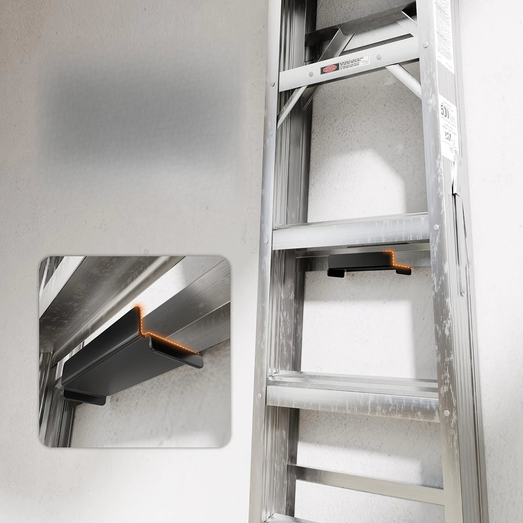 Set of 2 Black Heavy Duty Ladder Hooks for Garage Wall Organizer
