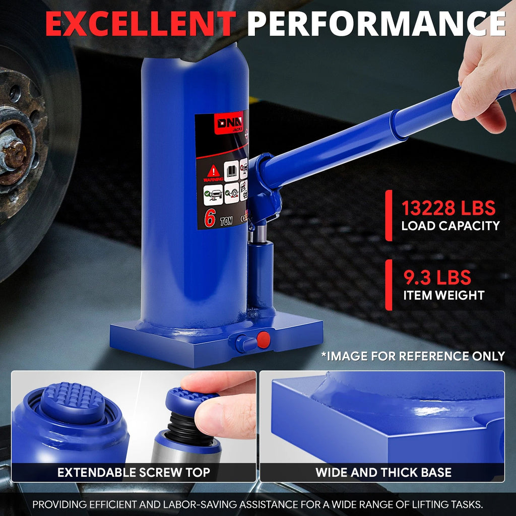 17" Hydraulic Bottle Jack for Automotive Repair (6 Tons)