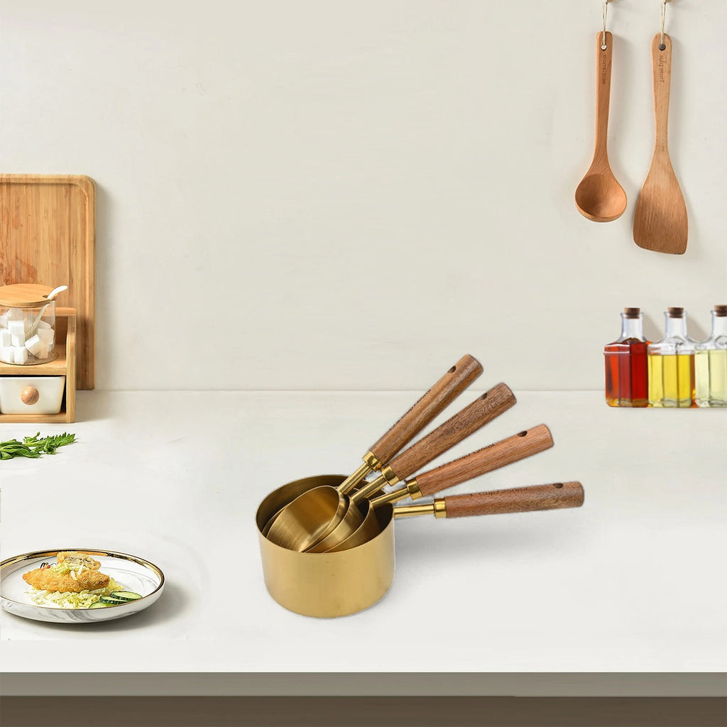Set of 4 Stainless Steel Measuring Spoons with Wood Handle