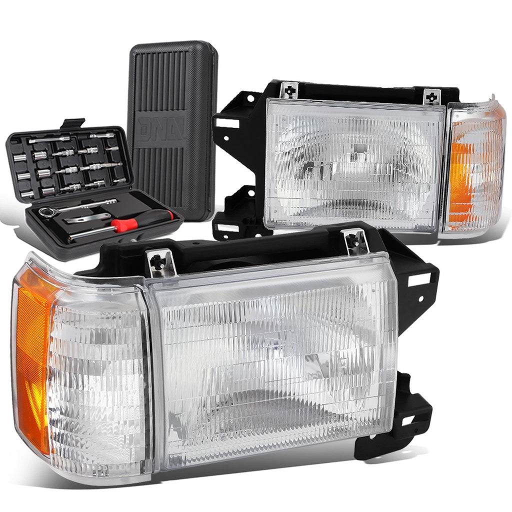 Chrome Housing Amber Signal Headlight for Ford F150 F250 F350 (1987–1991)