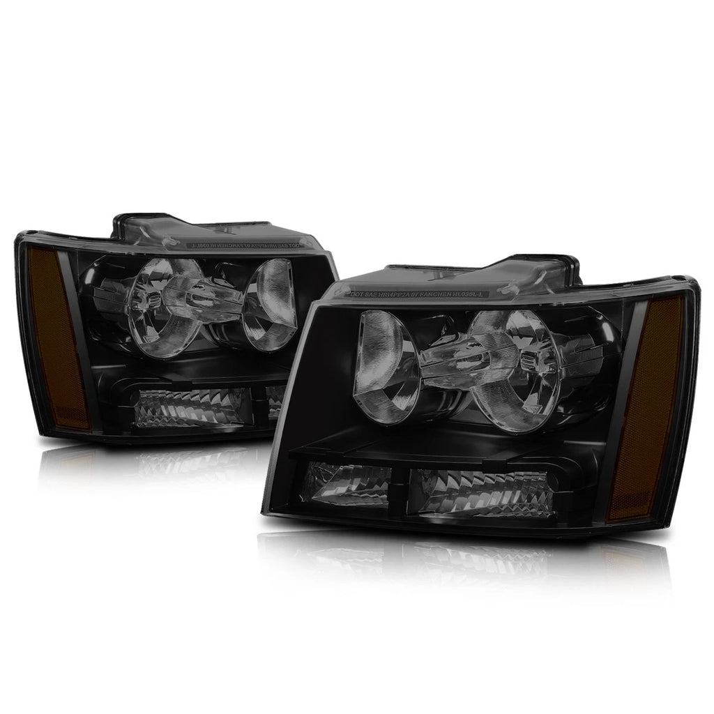 Headlight Lamps for Chevy Suburban/Avalanche (2007–2014) Tinted Housing Amber Corner