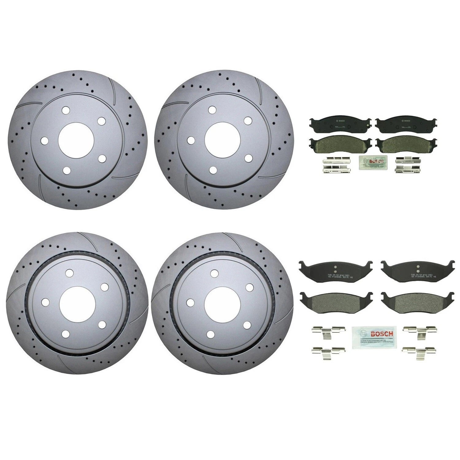 Front Rear Brake Kit for Dodge Ram 1500 (Drilled Disc, Bosch QuietCast)