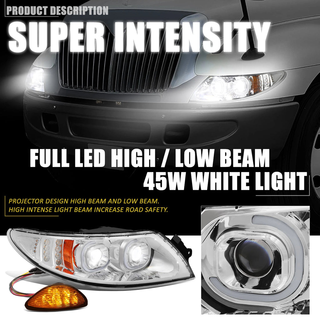 LED DRL Projector Headlights + Side Marker for International 4300 4400 4100 (2002–2016)