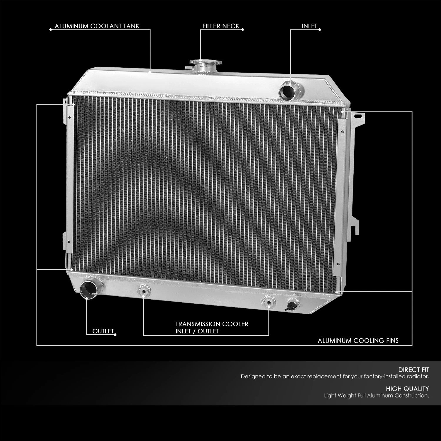 Full Aluminum 3-Row Racing Radiator for Dodge Charger/Challenger (1968–1974)
