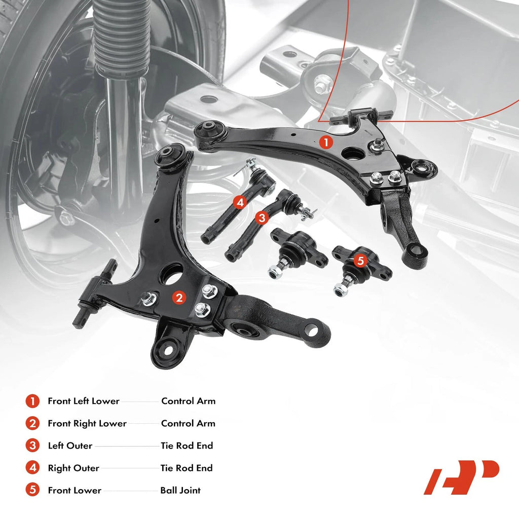 6X Front Control Arm, Tie Rod End & Ball Joint for Hyundai Sonata