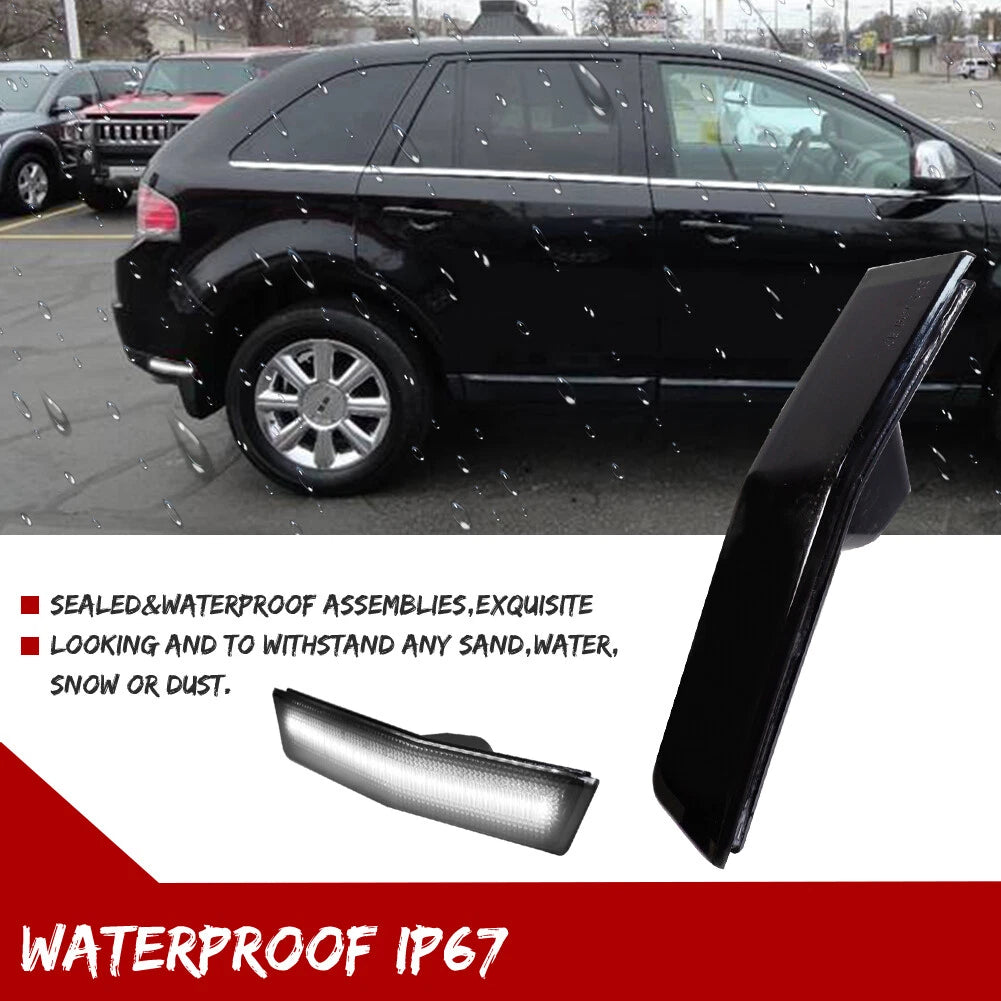 Set of 2 Black Lens White LED Rear Bumper Side Marker Lights for Lincoln MKX