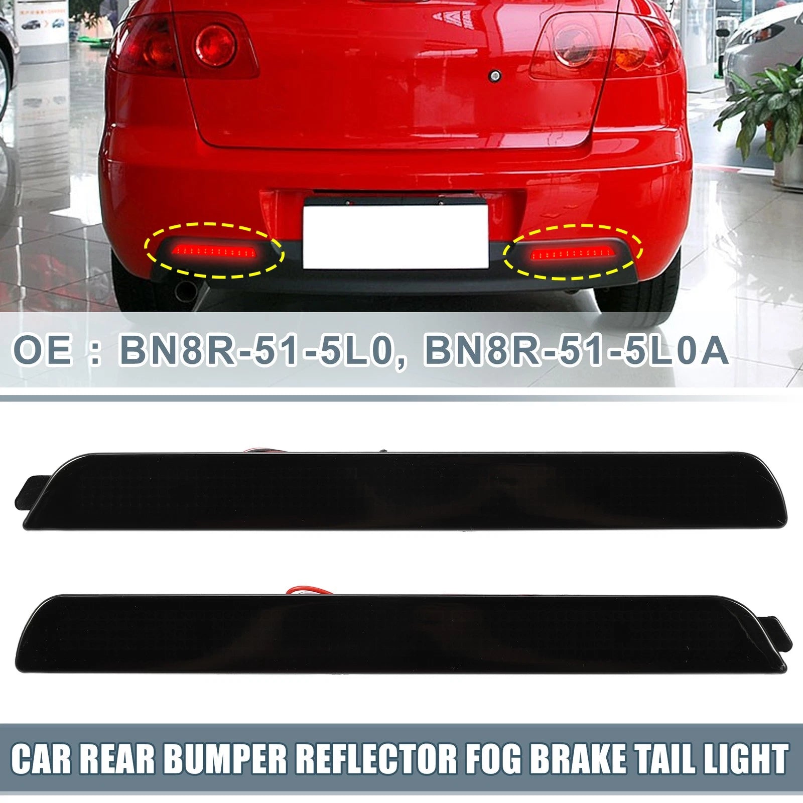 2X Smoked LED Rear Bumper Reflector Tail Light for Mazda 3 (2005–2009)