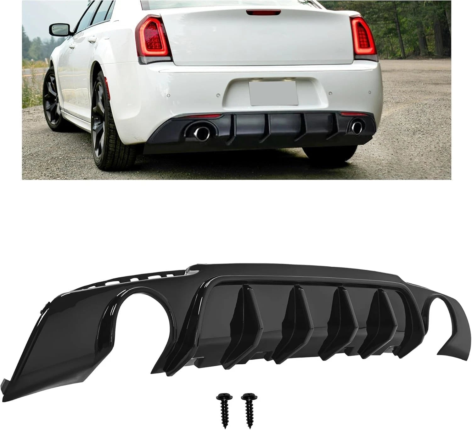 Black Dual Exhaust Rear Bumper Lip Diffuser for Chrysler 300 (2015–2023)