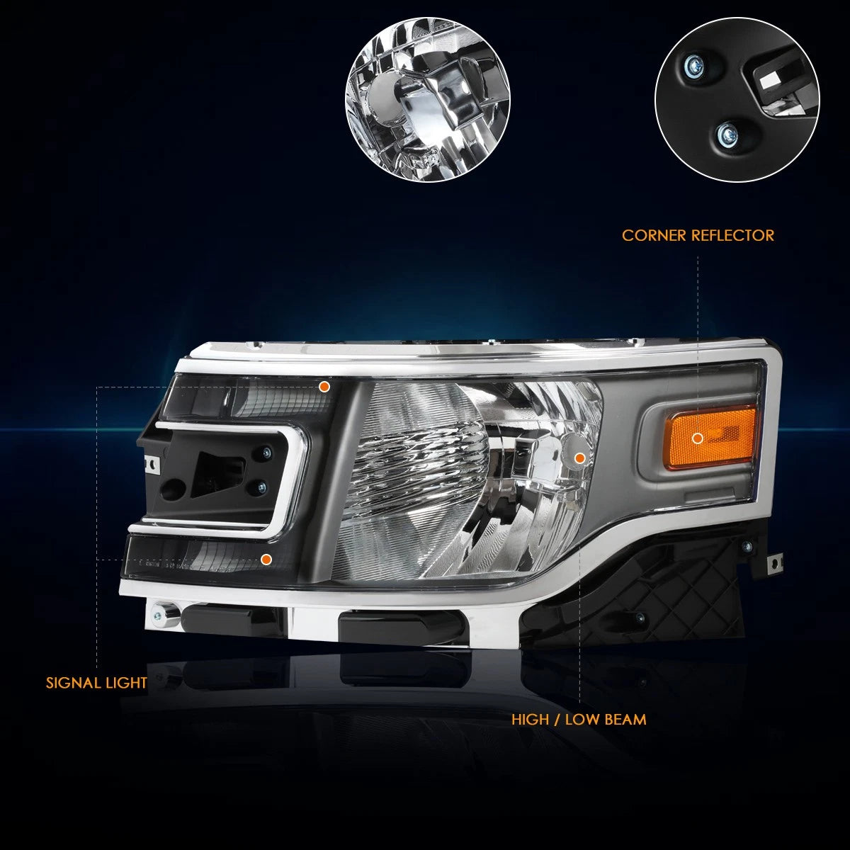 Headlight for Ford Flex (2013–2019) OE Direct Replace Black Housing Amber Corner
