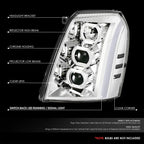 Projector Switchback Headlights for Cadillac Escalade ESV EXT (2007–2014) Chrome/Clear