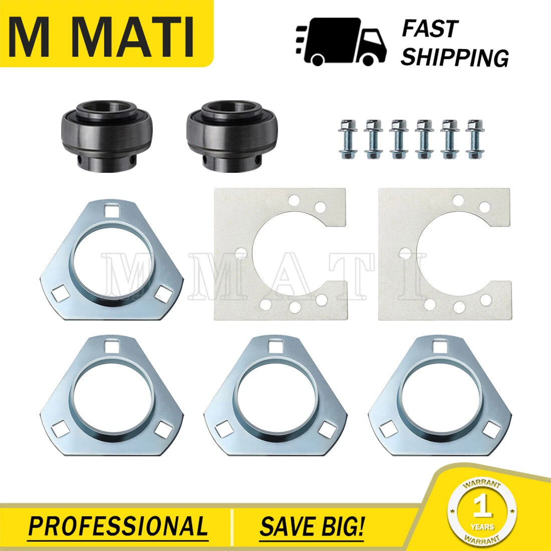 1" Live Axle Bearing Kit for Go-Kart (3-Hole)
