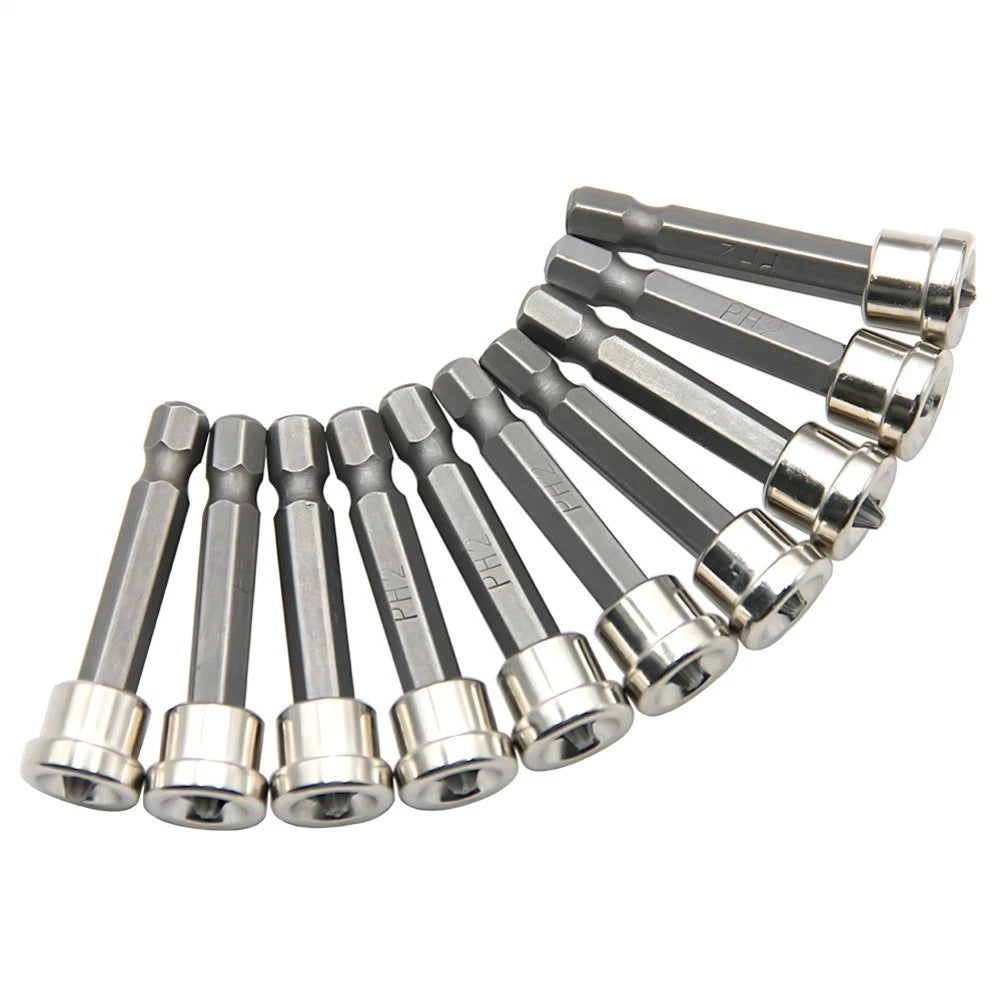 10X PH2 Drywall Screwdriver Bits 50mm Hex Shank with Magnetic Depth Control