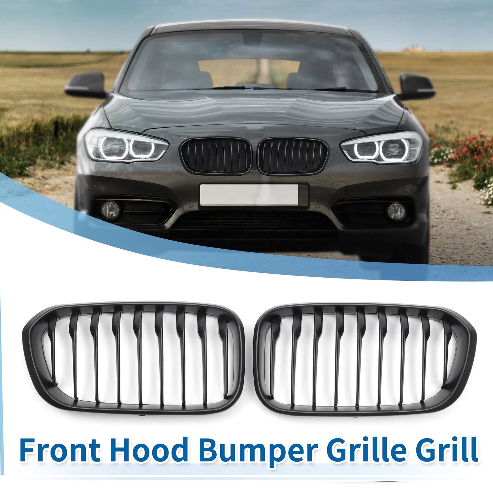 Pair Front Upper Bumper Grille for BMW 1 Series F20 (2015–2018) Matte Black