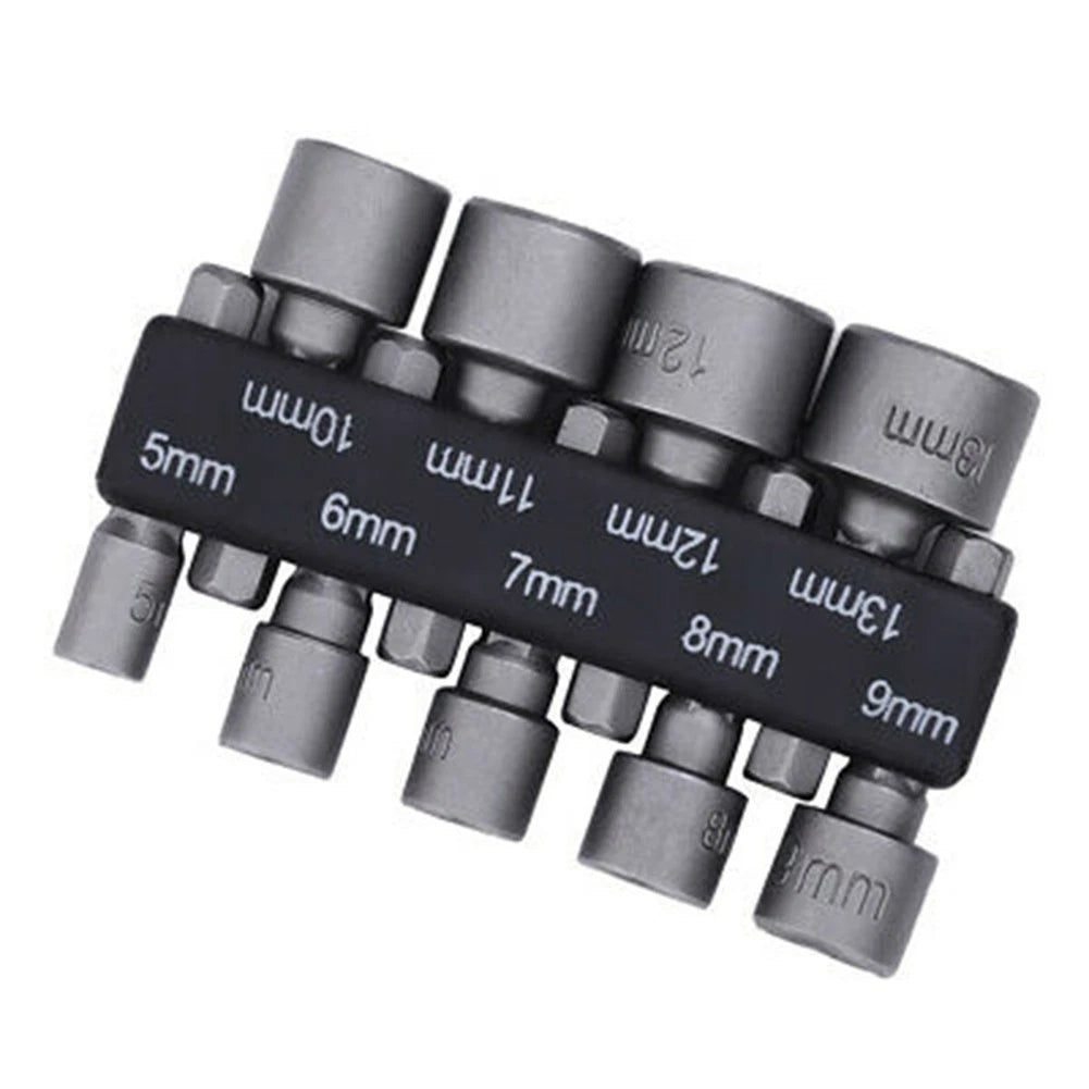 Set of 9 Metric Hex Bit Sockets 1/4 Drive (5mm-13mm)