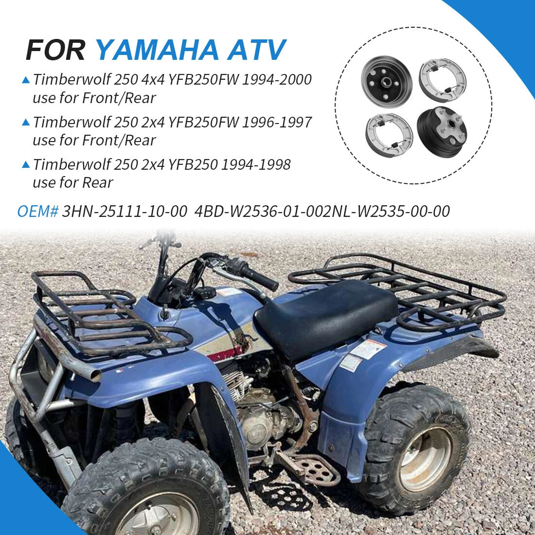 Set of 2 Brake Drums & Shoes for Yamaha Timberwolf 250 ATV (1991–1999)