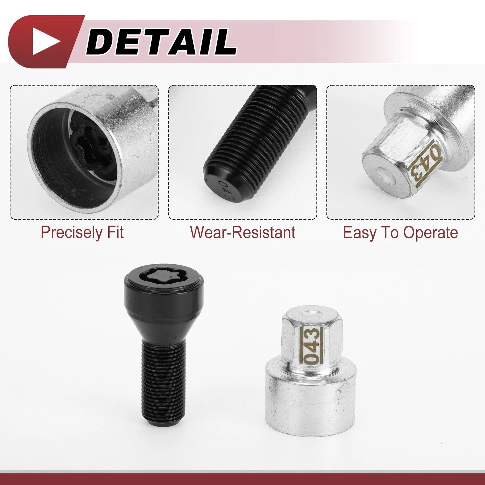 Set of 4 Wheel Lock Lug Nuts 043 with M141.25 Key Socket for BMW 