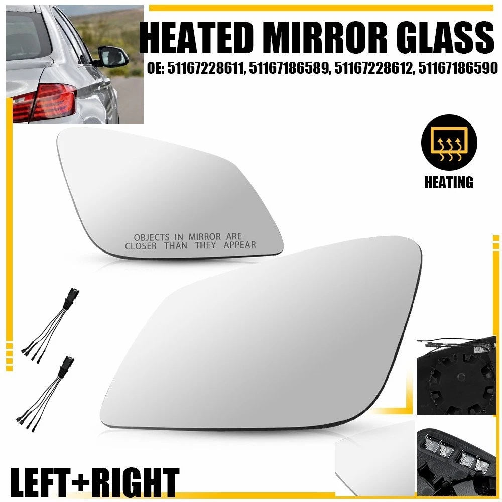 Set of 2 Heated Side Mirror Glass for BMW 528i 535d 550i 640i (2010–2016) 51167228611