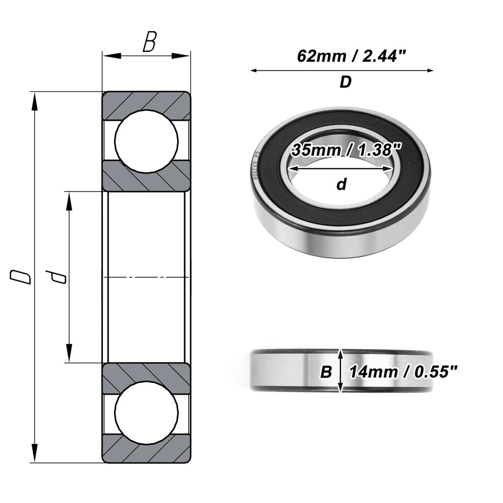 Deep Groove Ball Bearing 35x62x14mm for Scooter Skateboard (1 Pc)