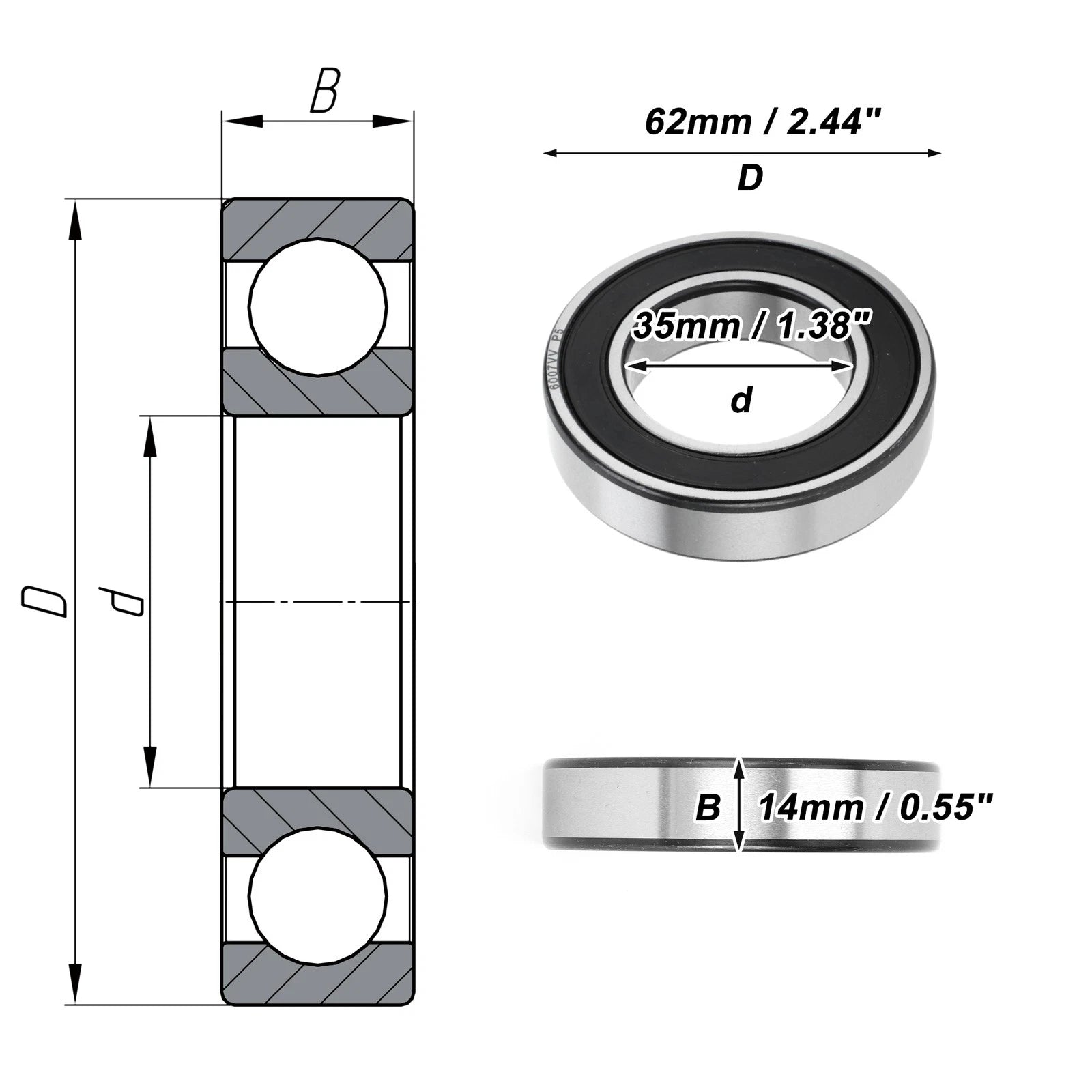 Deep Groove Ball Bearing 35x62x14mm for Scooter Skateboard (1 Pc)