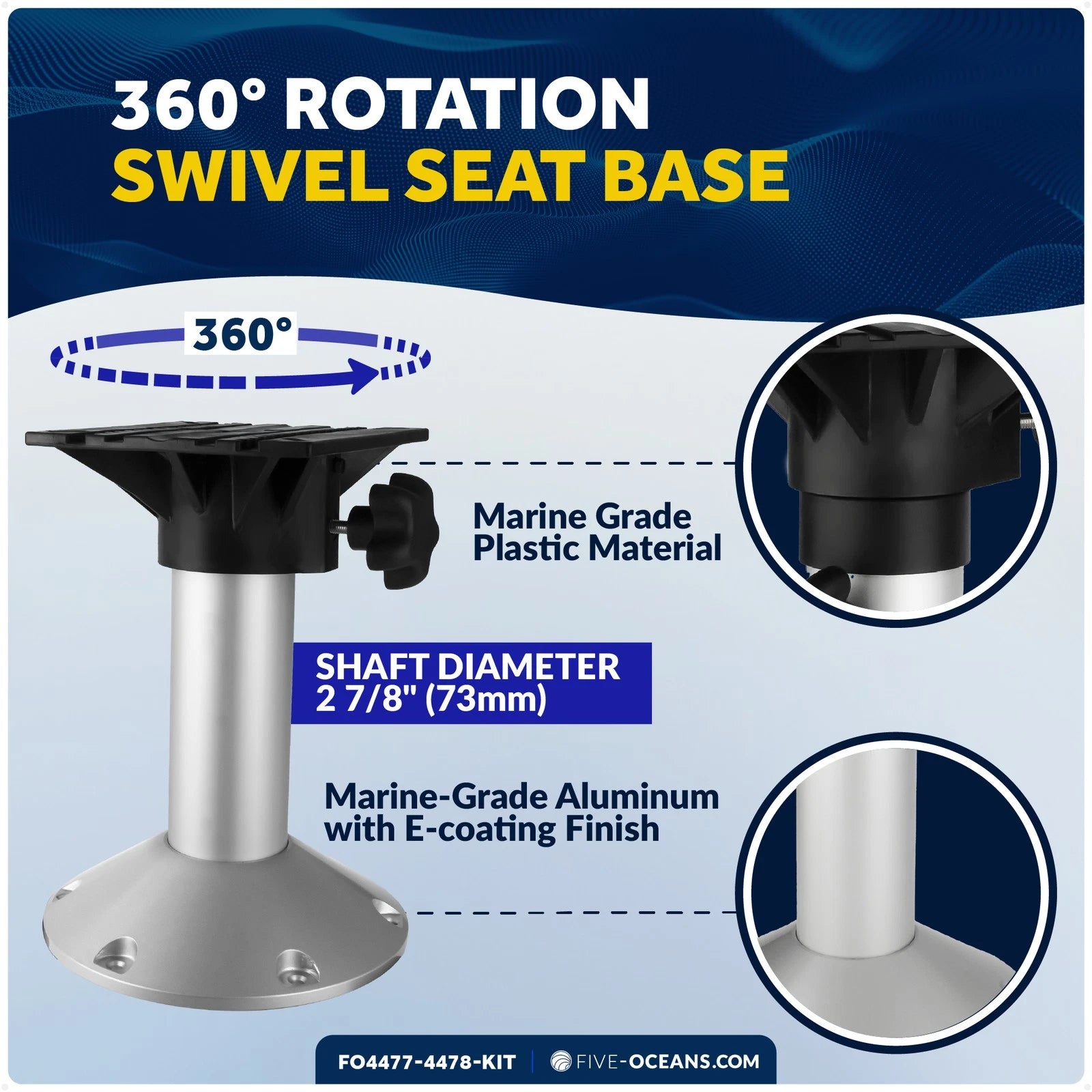 Boat Seat Pedestal and Slide Set for Boat (12" Fixed Height)