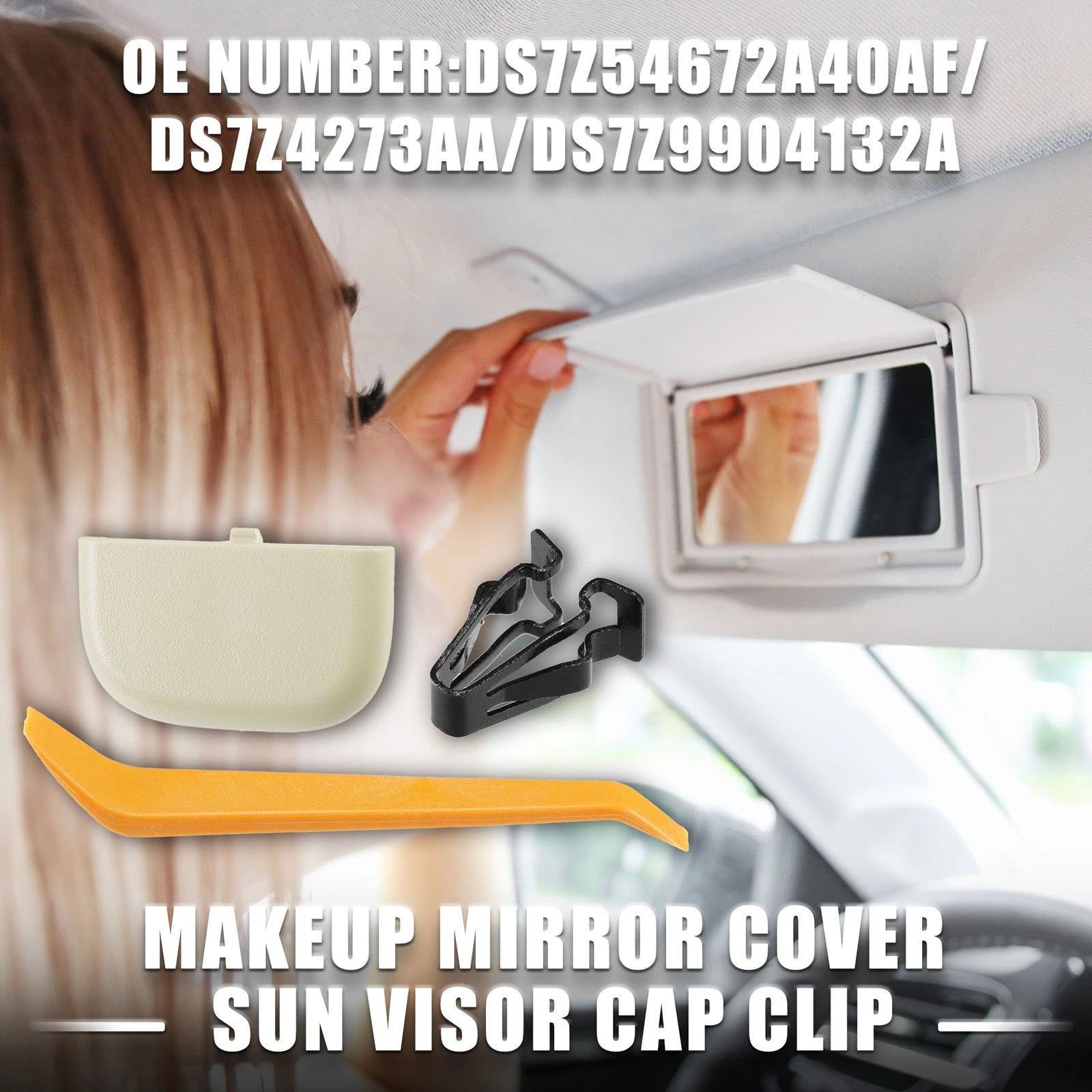 Set of 1 Makeup Mirror Cover Sun Visor Cap Clip for Ford (DS7Z54672A40AF)