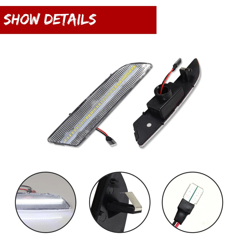 2X White LED Clear Lens Rear Side Marker Lights for Chrysler Crossfire (2004–2008)